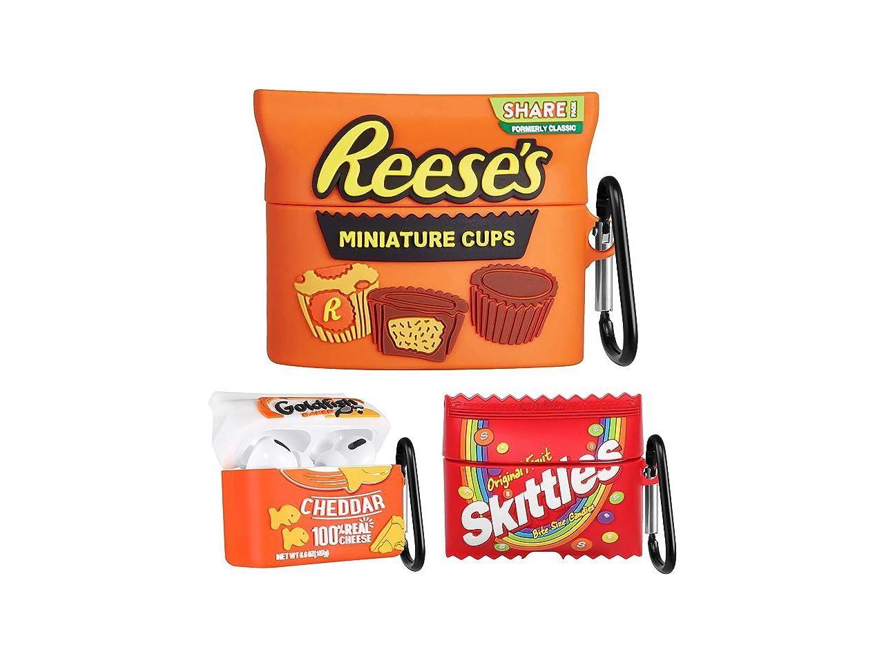 Three AirPod cases depicting popular snack packaging