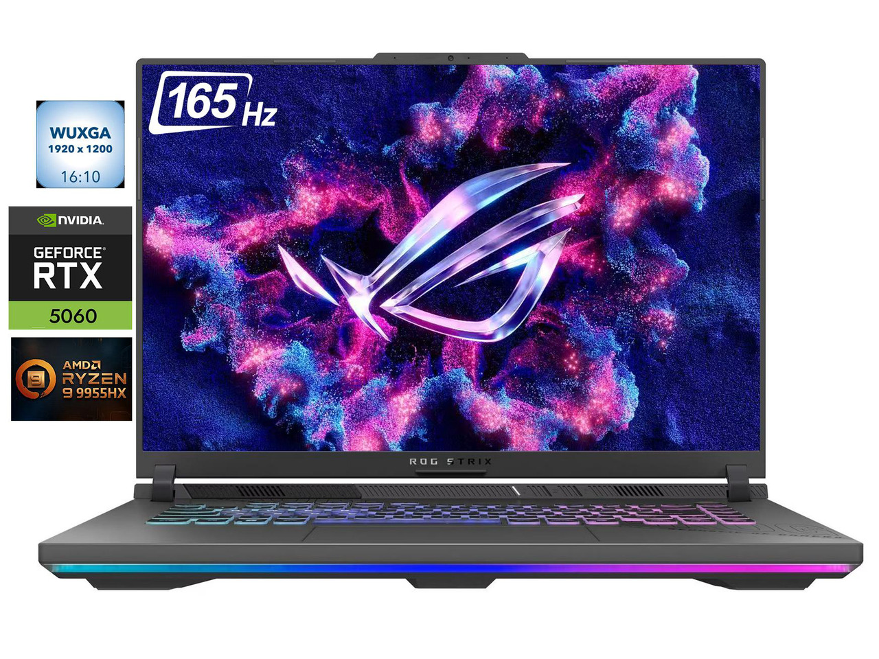 ASUS ROG Strix G16 Gaming Laptop 16" 165Hz FHD+ NVIDIA GeForce RTX 5060 AMD Ryzen 9 9955HX (Beat Ultra 9 275HX) 64GB DDR5 RAM 2TB SSD Wi-Fi 6E Webcam RGB Backlit KB HDMI 2.1 Windows 11 Pro Gray