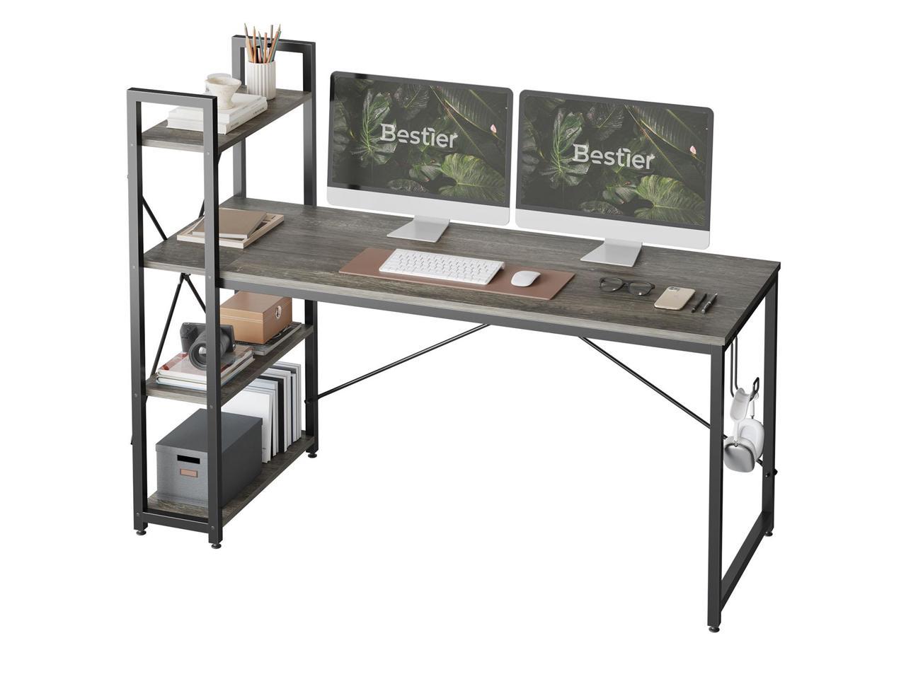 Bestier 63 Inch Computer Desk With Storage Shelves, Modern Bookshelf ...