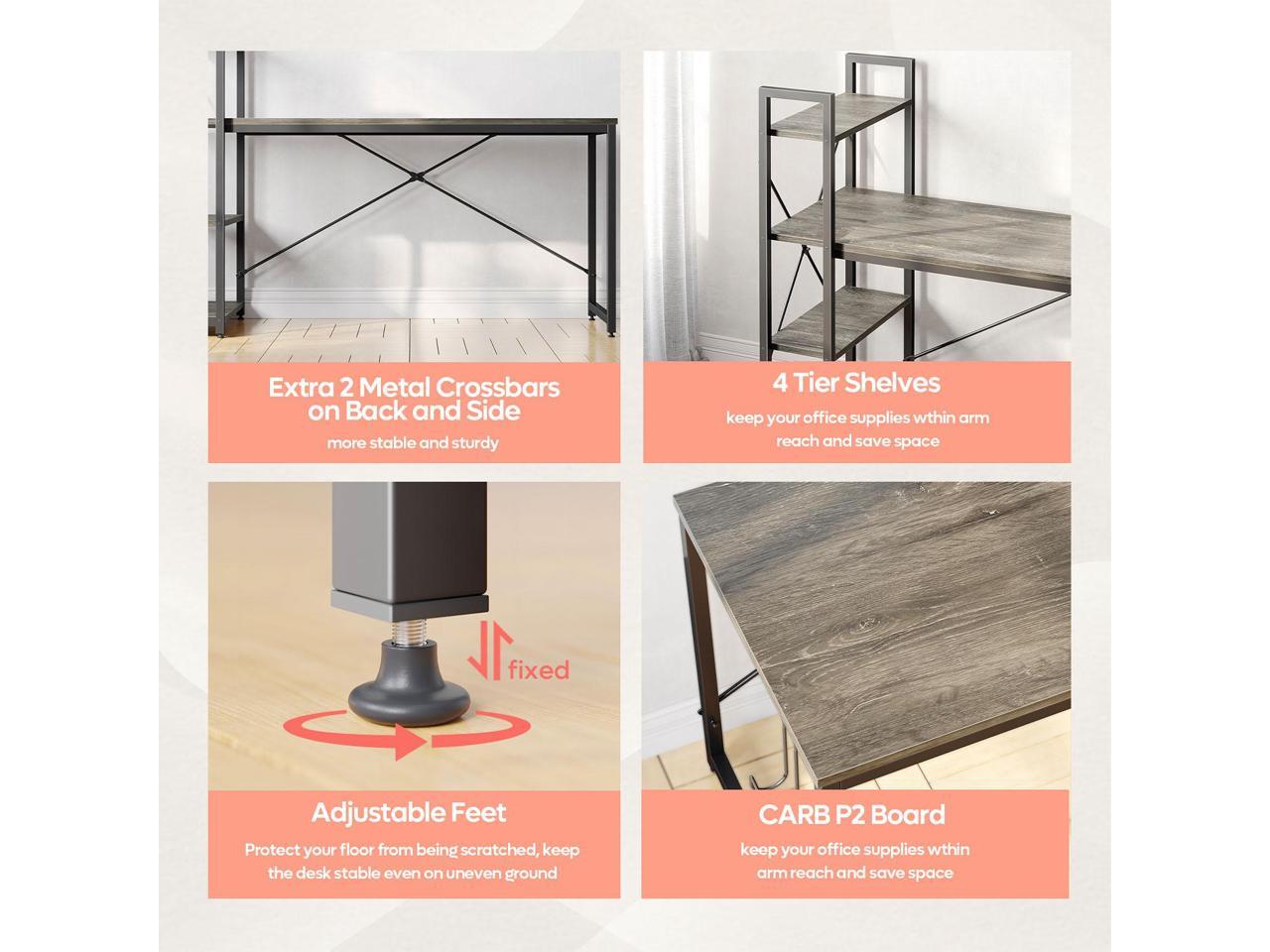 Bestier 63 Inch Computer Desk with Storage Shelves, Modern Bookshelf