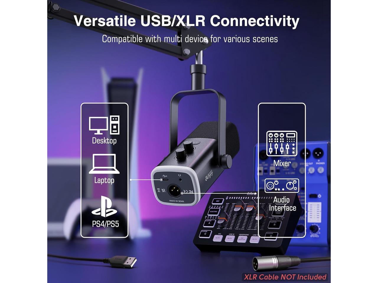 FIFINE XLR/USB Gaming Microphone Set and Gaming Audio Mixer,Dynamic PC ...