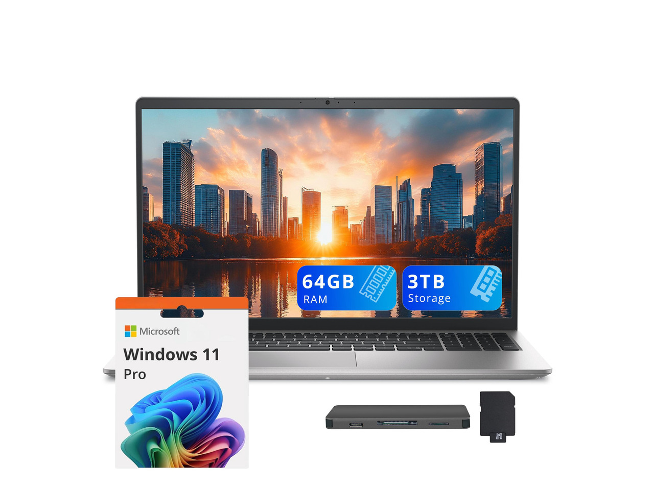 Dell 15 15.6" FHD Business Laptop, Intel Core i7-1355U, 64GB RAM, 3TB Storage(2TB SSD+1TB Docking Station Set), Intel UHD Graphics, Backlit Keyboard, Number Pad, Win 11 Pro, Silver