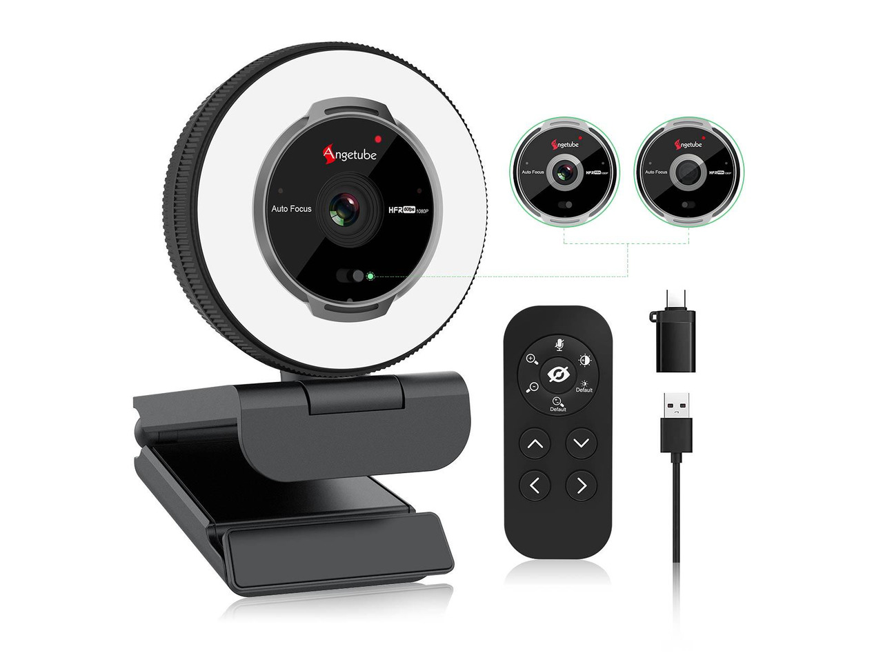 Angetube Streaming Webcam with Microphone: 1080P 60FPS USB Web Cam with Ring Light and Remote Control - HD Web Camera with 5X Digital Zoom Built in Privacy Cover,for PC|Computer|Laptop|Mac|Desktop