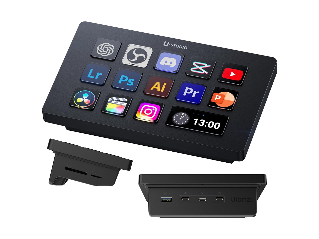 ULANZI D200H 7-in-1 Hub Deck Studio Stream Controller Shortcut Keyboard, LCD Customizable Macro Keys Programmable Keypad Soundboard to Control Apps and Software Like OBS Twitch YouTube for Mac/PC