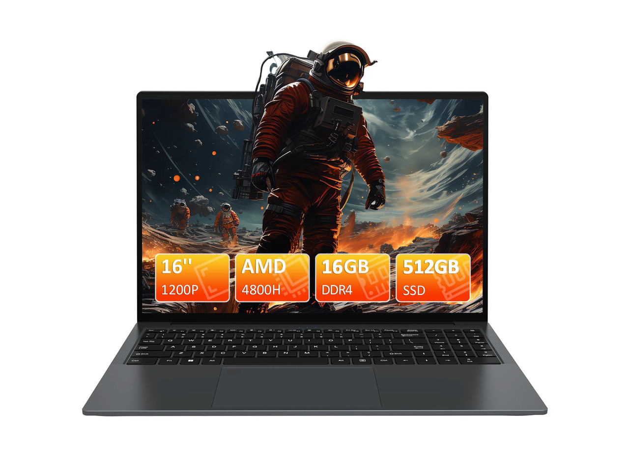 Auusda 16" Business Laptop AMD Ryzen 7 4800H 2.9-4.2GHz, 16GB DDR4 RAM, 512GB NVME SSD, Windows 11 Pro Computer, SODIMM*2, Slot*2, Backlit, Fingerprint, Gray