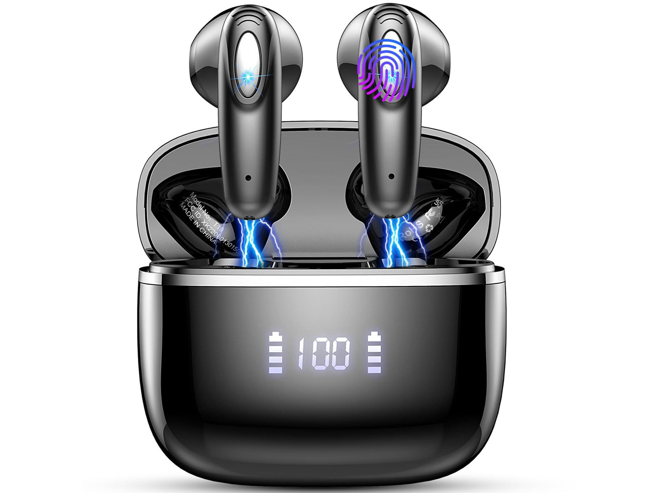 Wireless Earbud, Bluetooth Headphones 5.3 Built in 4 ENC Mic, Hi-Fi Stereo Bass Wireless Earphones, 40H Bluetooth Earbud in-Ear Dual LED Display, USB-C, IP7 Waterproof Sports Ear Buds, for Android iOS