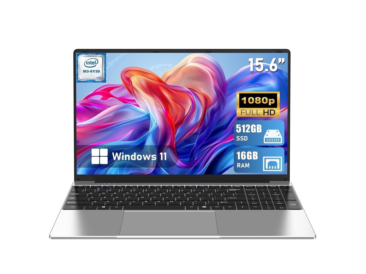 Laptop, Window 11 Pro Laptop Computer 2026, 15.6 Inch Lap Top, 16GB RAM 512GB SSD PC, M3-6Y30 Processor, FHD Display, WIFI5, BT4.2, Webcam, for Business, School, Work, Student, Kids, Gray