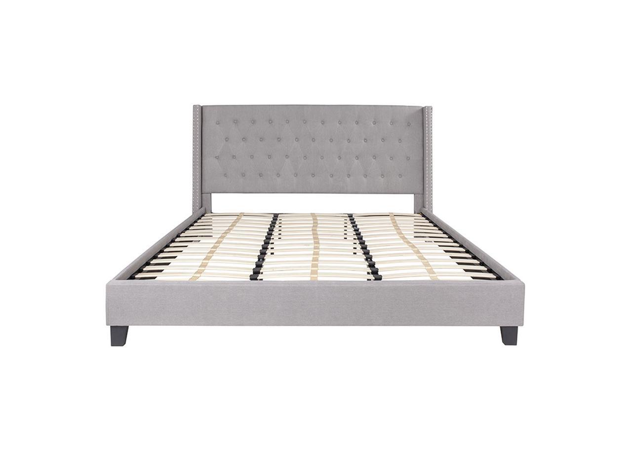 Riverdale King Size Tufted Upholstered Platform Bed in Light Gray