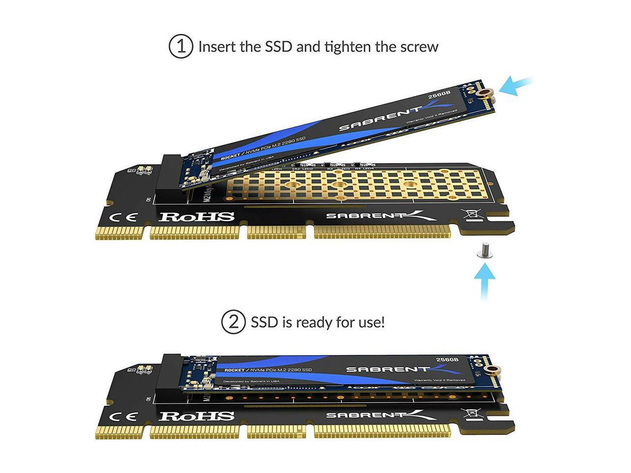 Sabrent nvme m 2 ssd to pcie x16 x8 x4 card with aluminum heat sink ec