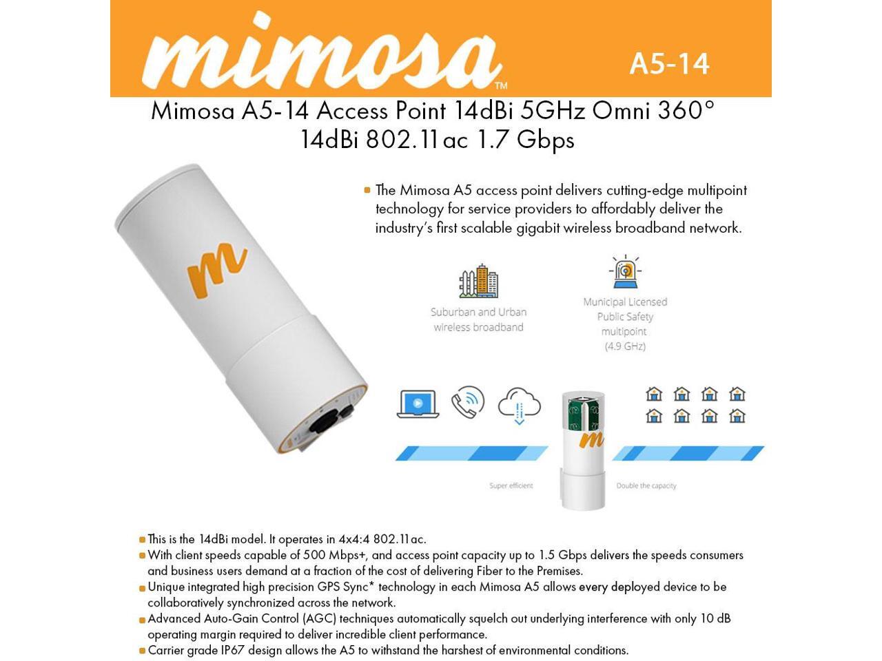 Mimosa Networks - A5-14 - MU-MIMO 4x4:4ac Access Point, 360 Degrees ...