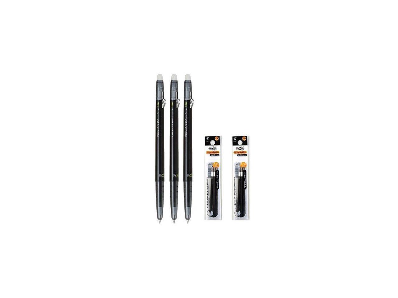 Pilot Frixion Ball Slim 038 Retractable Erasable Gel Ink Pen Extra Fine Point 0 38mm Black Ink 3 Pens 6 Refills Value Set Newegg Com