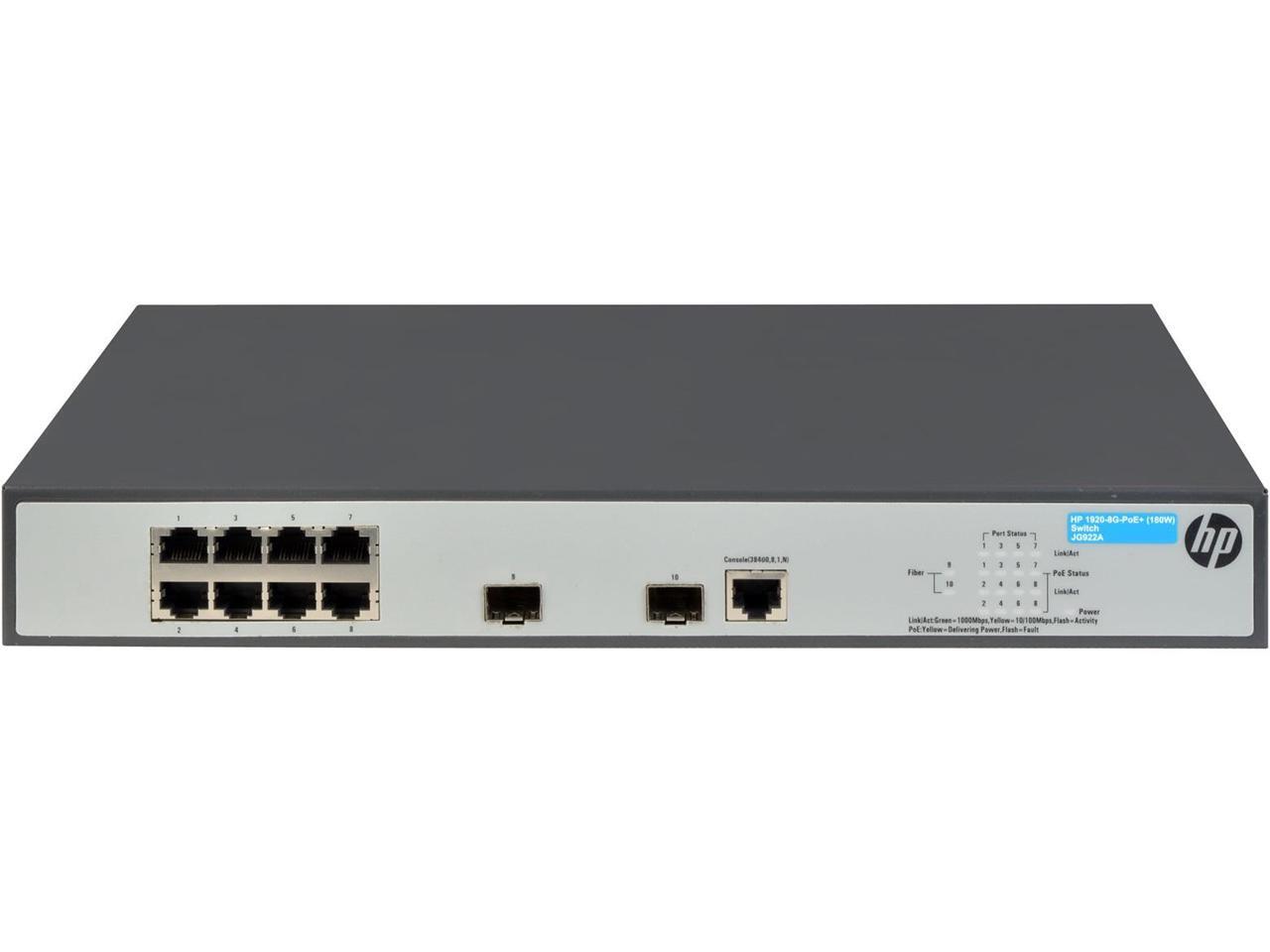 HP 1920-8G-PoE+ (180W) Fixed 8 Port Web Managed Gigabit Ethernet Switch ...
