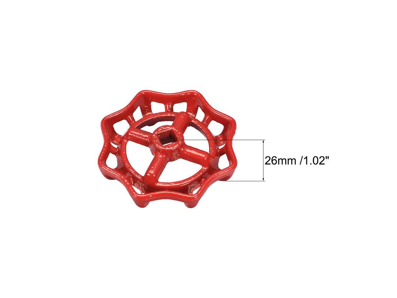 Round Wheel Handle Square Broach 10x10mm Wheel OD 98mm Paint Cast Steel Red 1Pcs 