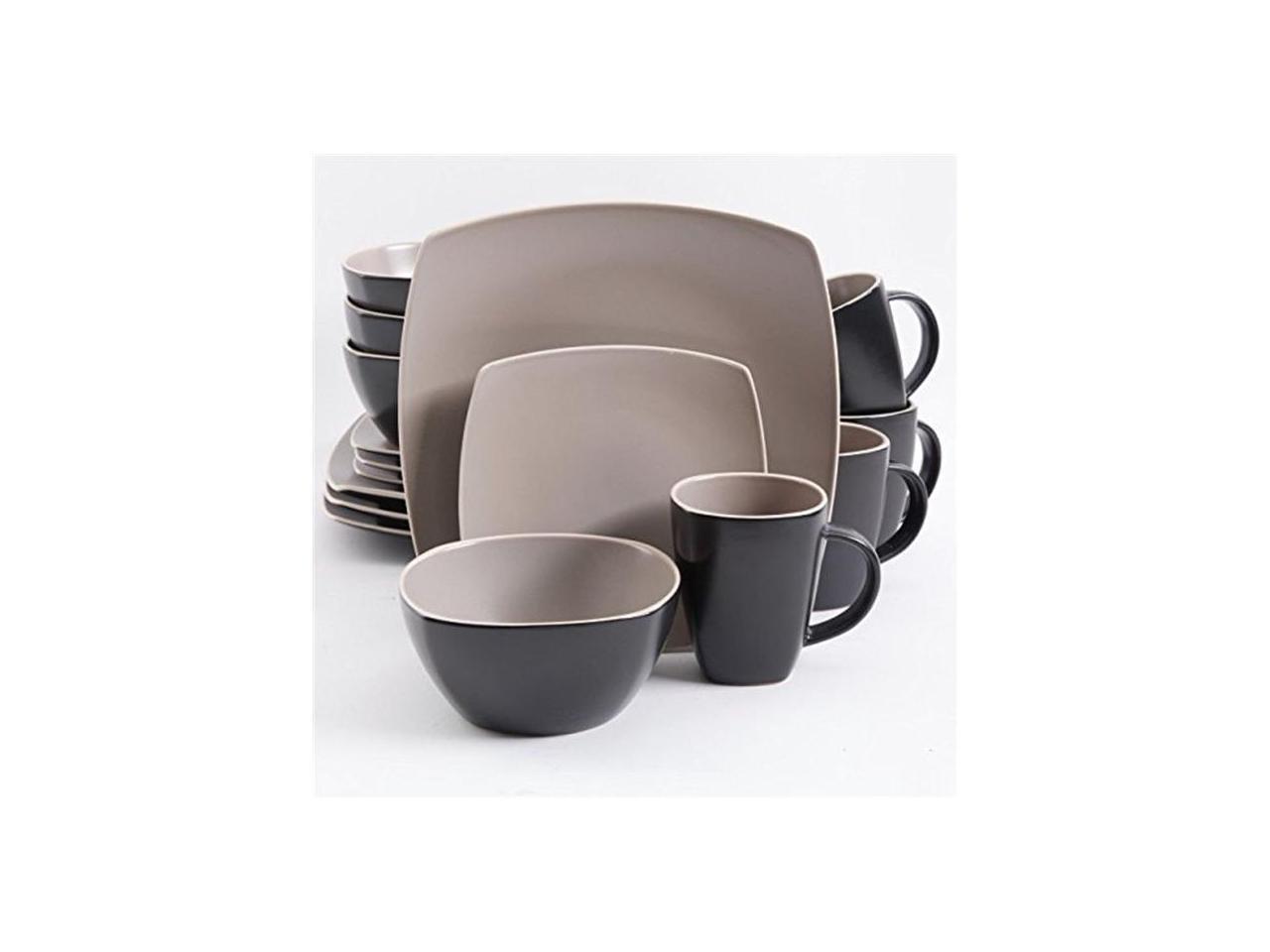 Gibson Home Soho Lounge Matte 16 Piece Dinnerware Set, Taupe/Black