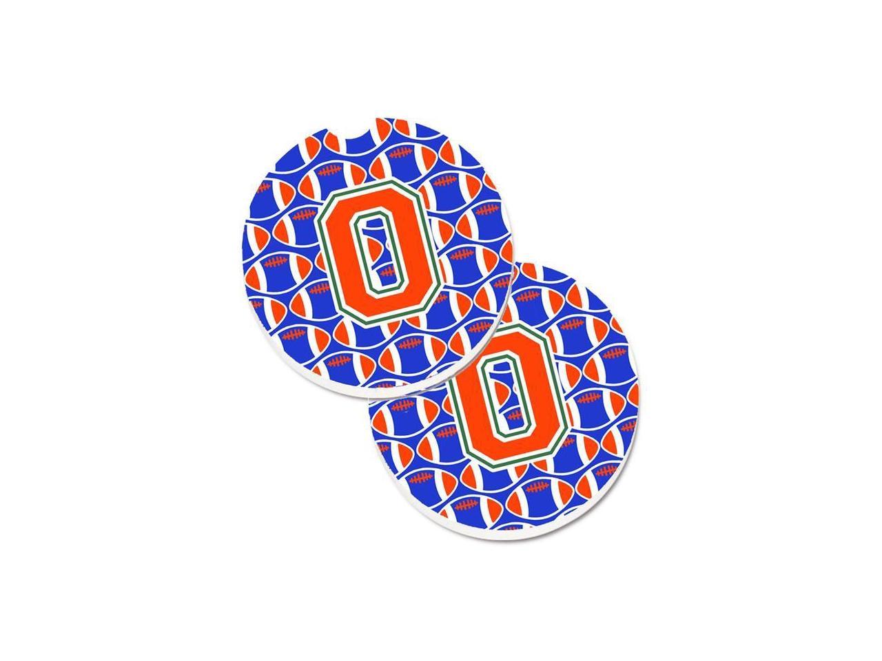 multicolor Large Caroline's Treasures CJ1068-DCARC Letter D Football Purple and White Set of 2 Cup Holder Car Coasters 
