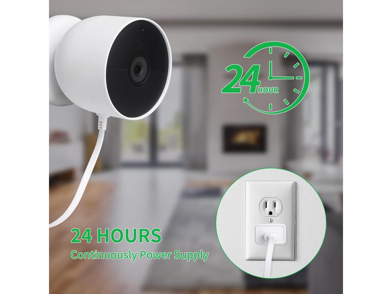 - White Battery with 16.4Ft/5m Weatherproof Charging Cable Continuously Power Your Nest Cam Power Adapter for Google Nest Cam Battery 
