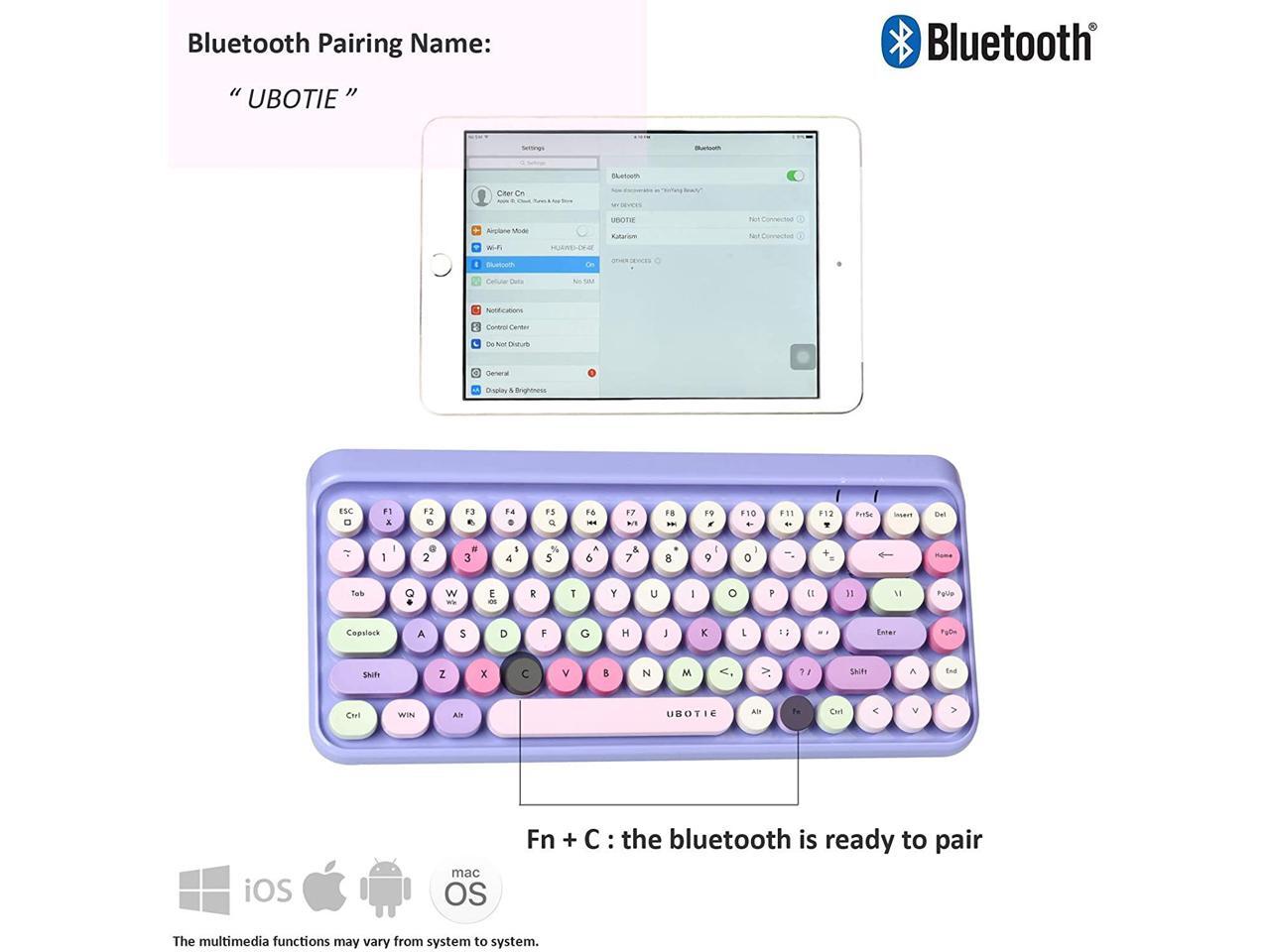 UBOTIE Portable Bluetooth Colorful Computer Keyboards, Wireless Mini