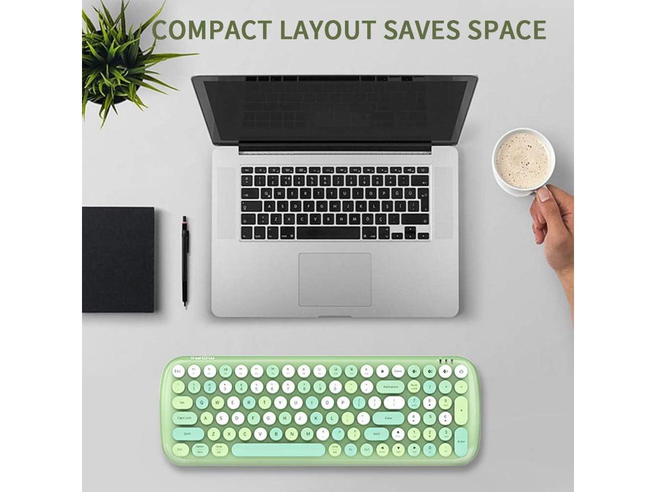 Candy-Green Bluetooth 5.1 Connection Ergonomic Design Keyboard Yunseity Wireless Keyboard Tablet Cute Round Retro Typewriter Keycaps for PC Laptop Mobile Phone
