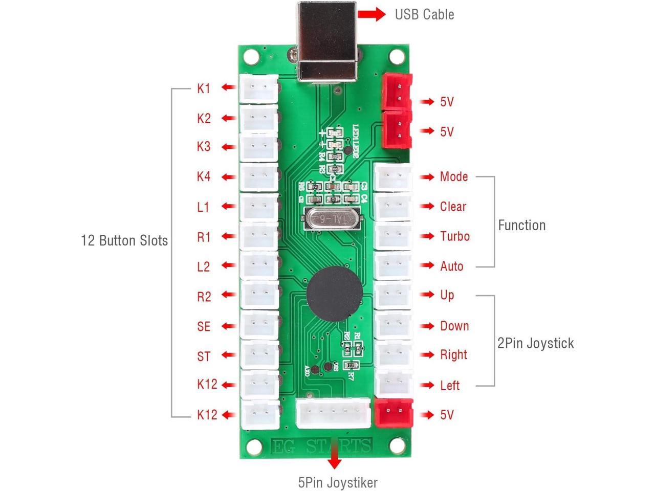 Zero Delay USB Encoder For PC Arcade Joystick Buttons 4.8mm Cables DIY US Stock 