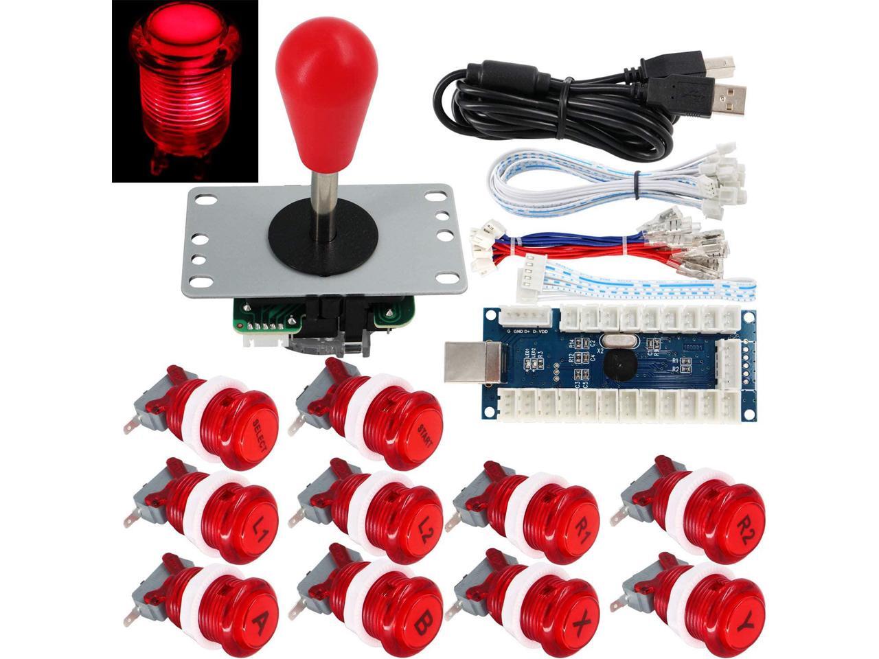SJ@JX Arcade Game Stick DIY Kit Buttons with Logo LED 8 Way Joystick USB Encoder Cable Controller for PC MAME Raspberry Pi Red SJ@JX Arcade Game Stick DIY Kit Buttons with Logo LED 8 Way Joystick USB Encoder Cable Controller for PC MAME Raspberry Pi Red