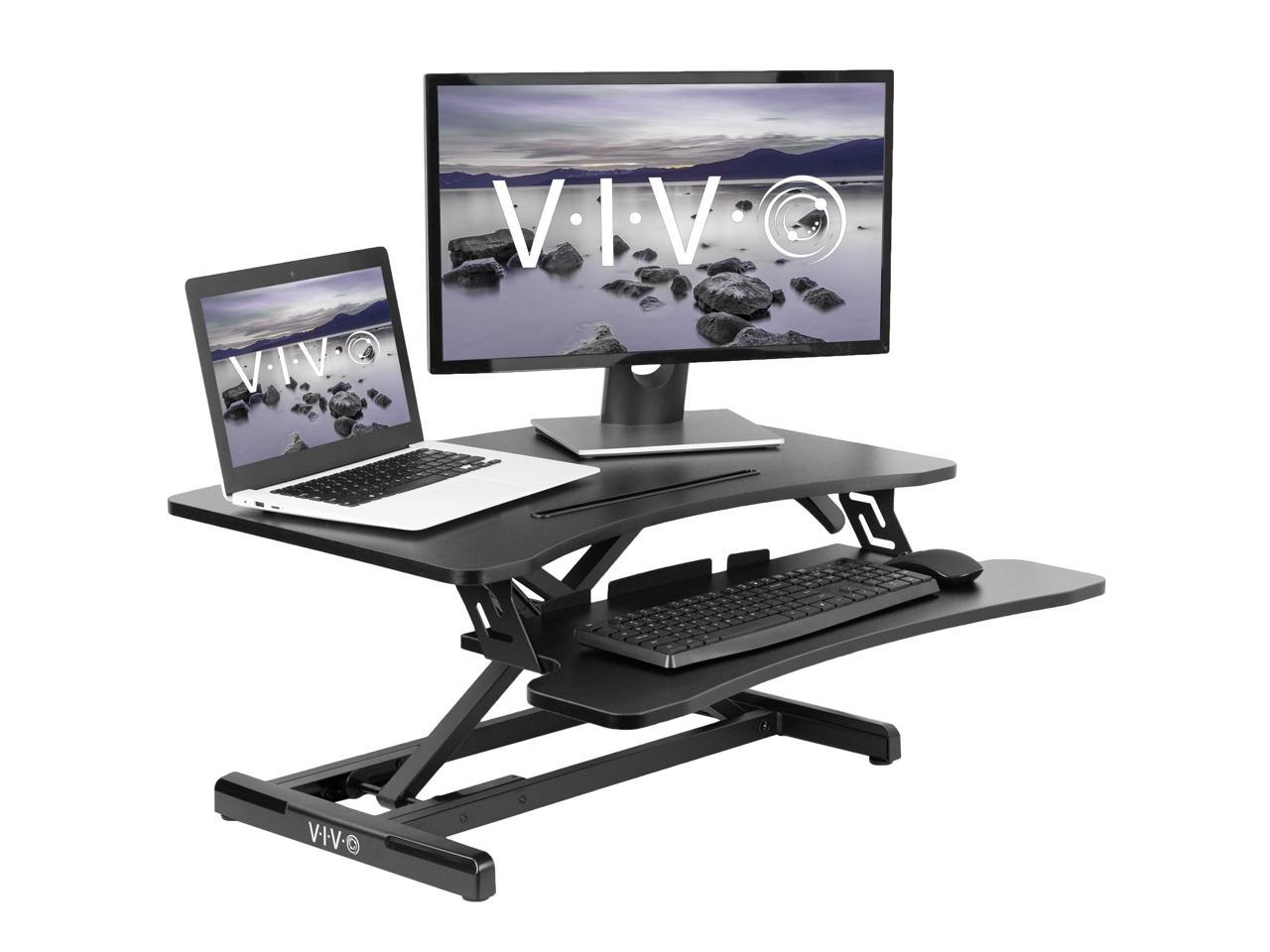 VIVO Black Height Adjustable 32" Standing Desk Monitor Riser Sit Stand Tabletop 
