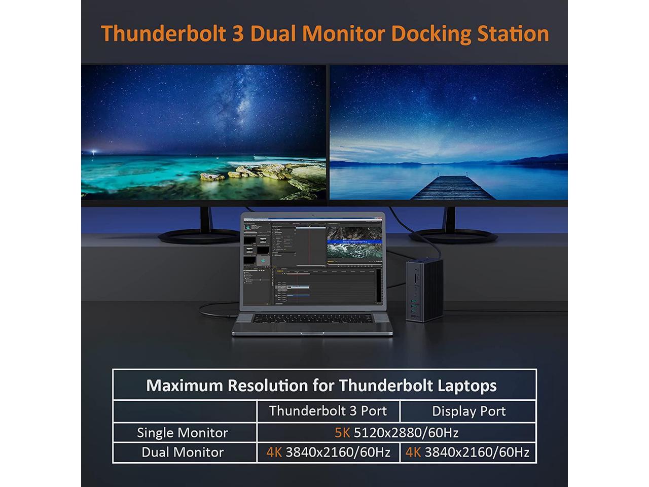 10Gbps Tobenone Thunderbolt 3 Dual Monitor Docking Station for MacBook Pro/Air/Windows ,Compatible with Thunderbolt3/4 Laptop Thunderbolt 3 Dock for Display,UHS-II SD Card Slot,USB-C/ USB3.1 