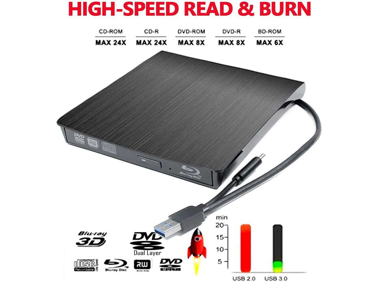 2-in-1 USB-C External 6X Blu-ray Burner Player Drive, for Lenovo 