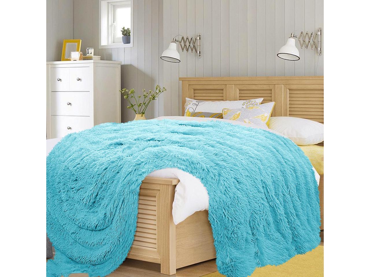 Solid Faux Fur Queen Size Blanket 78" x 90" - Decorative Long Shaggy