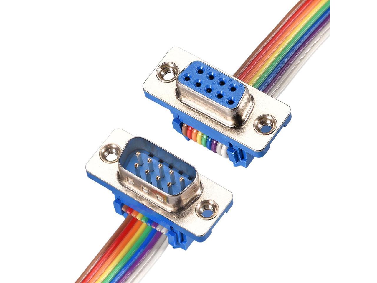 IDC Rainbow Wire Flat Ribbon Cable DB9 Male to DB9 Female Connector 2