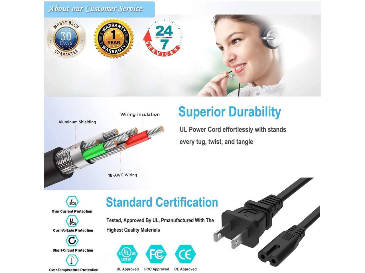 2 Prong Power Cord Fit for JBL PartyBox 100 200 300 1000 310 Party Box