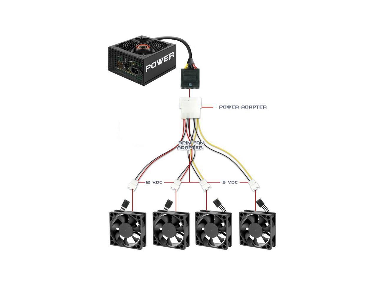 6 inch Molex 4pin LP4 to Case cooling Fan 3pin 3 MultiFan Out Power