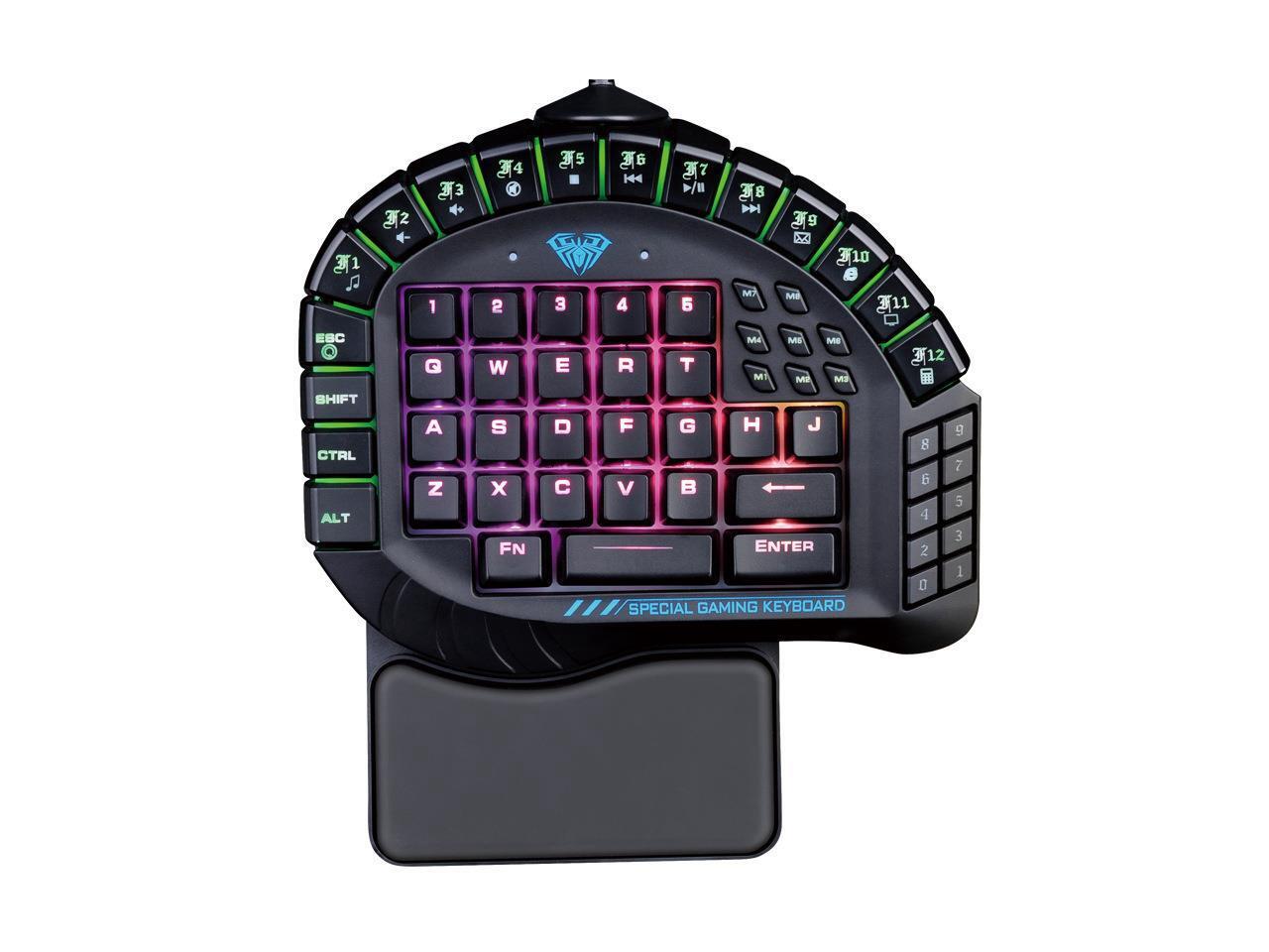WAWRR One Hand GamingKeyboard,RGB Gaming Keyboard Colorful BacklightProgrammable Keys USB Wire Metal Base is Used for Games and Programming