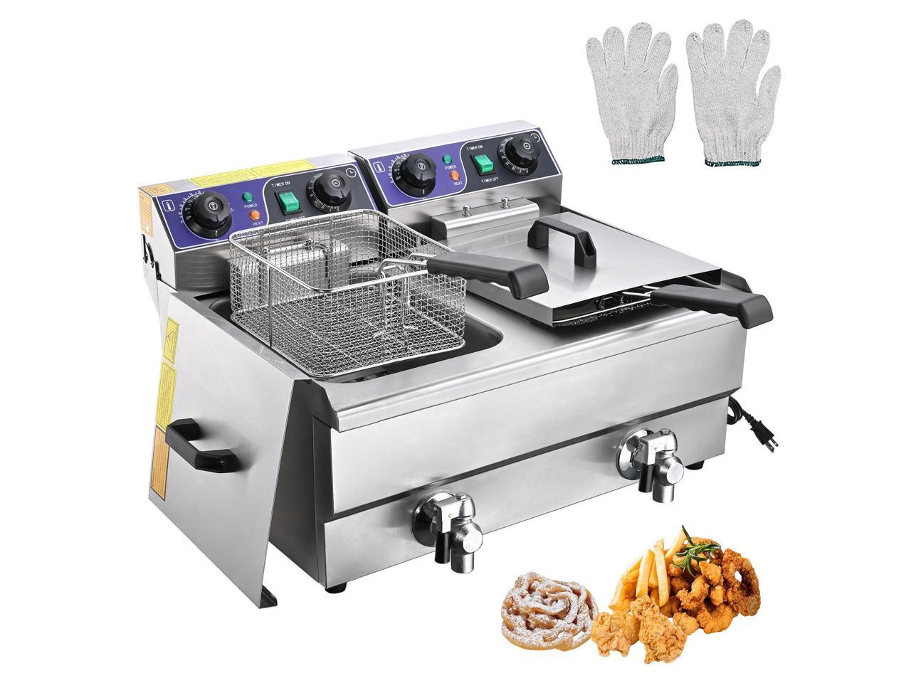 23.4L Commercial Deep Fryer w/ Timer and Drain Fast Food French Frys