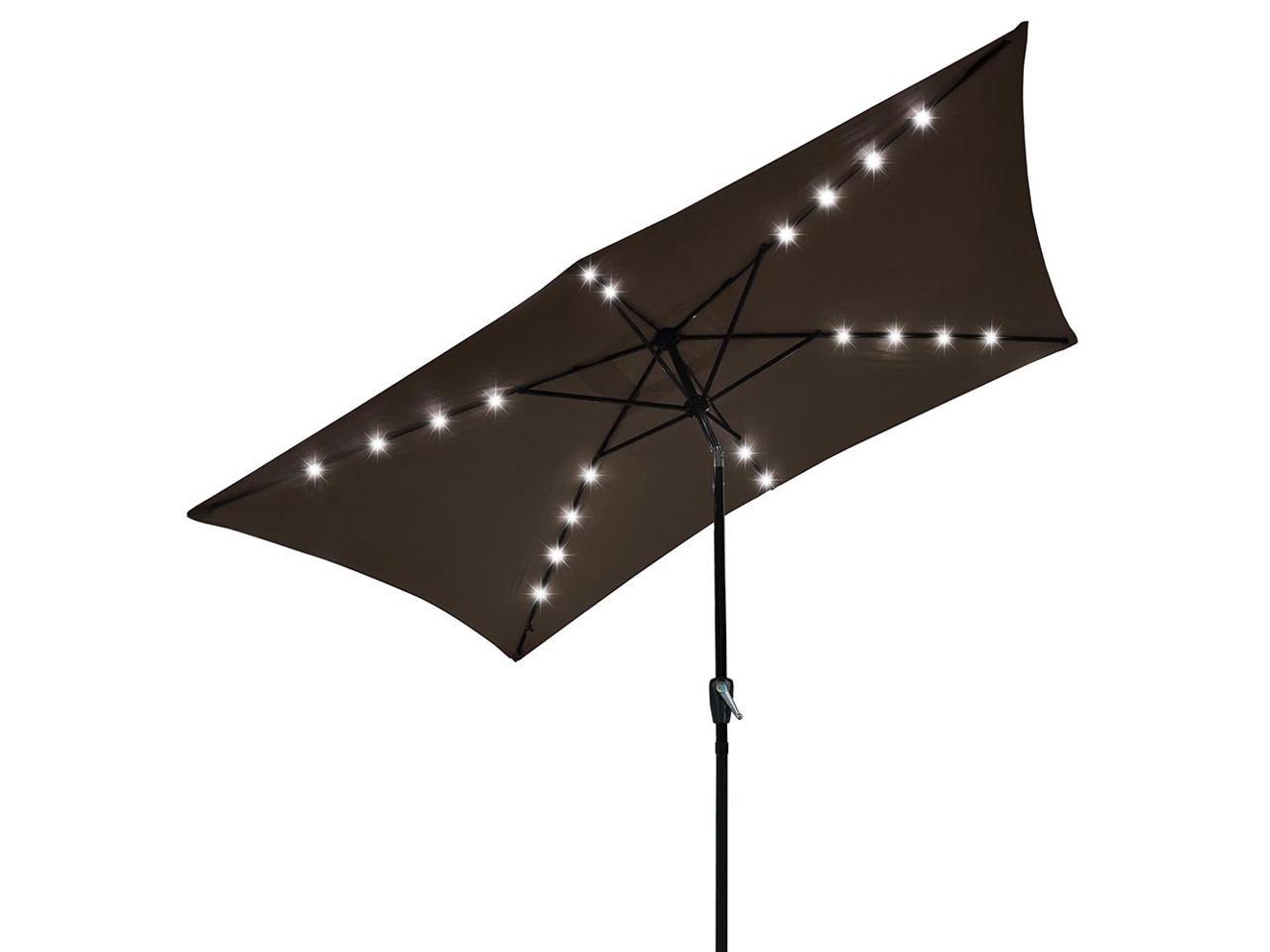 10x6 5ft Rectangle Outdoor Patio Aluminium Umbrella Solar Powered Led Light Crank Tilt Chocolate Newegg Com