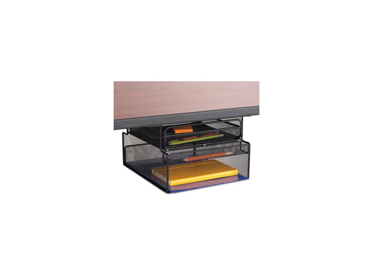 Safco 3244BL Onyx Hanging Organizer W/Drawer, Under Desk Mount, 12 1/3
