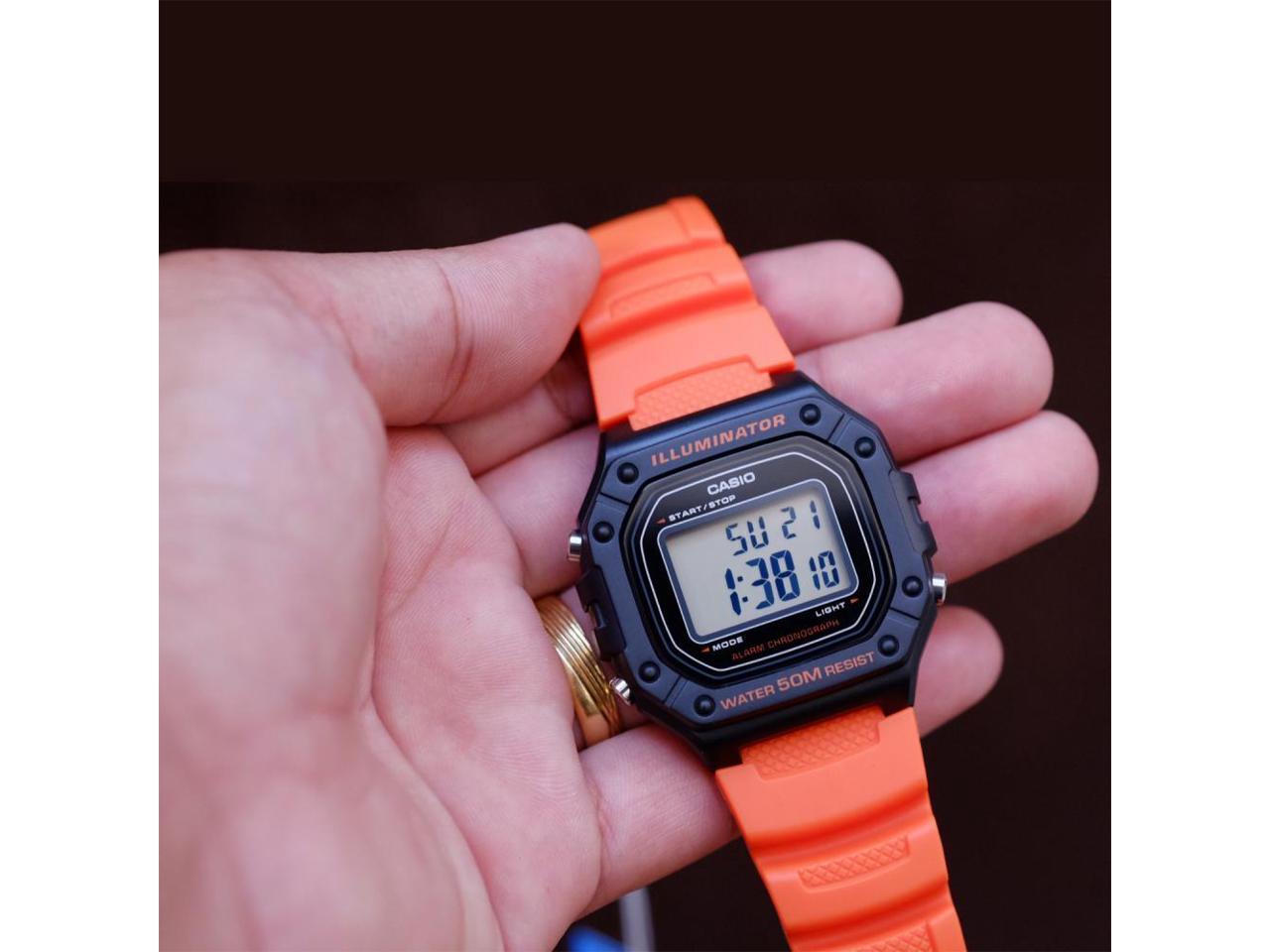 casio orange digital watch