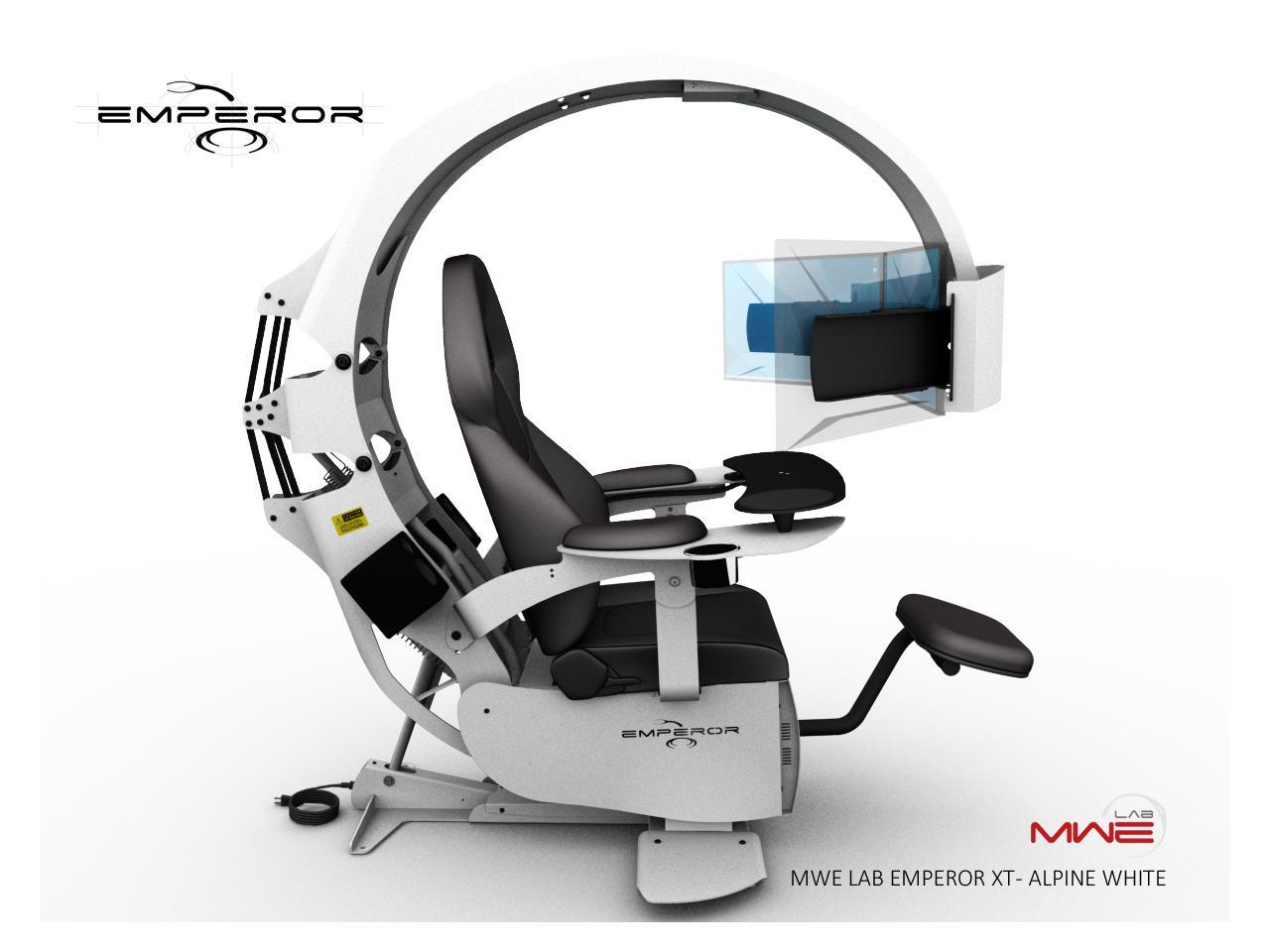 Mwe Lab Emperor Xt Motorised Ergonomic Workstation Gaming Chair Alpine White Integrated Sound System Pre Wired To Support Up To 3x30 Monitors Newegg Com