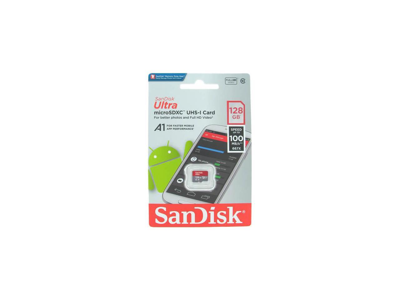 Sandisk Sdsquar 128g Gn6mn Dcm 128gb 8p Msdxc R100mb S 667x Class 10 A1 Uhs I U1 Sandisk Ultra Micro Secure Digital Extended Capacity Card W O Adapter Retail Newegg Com
