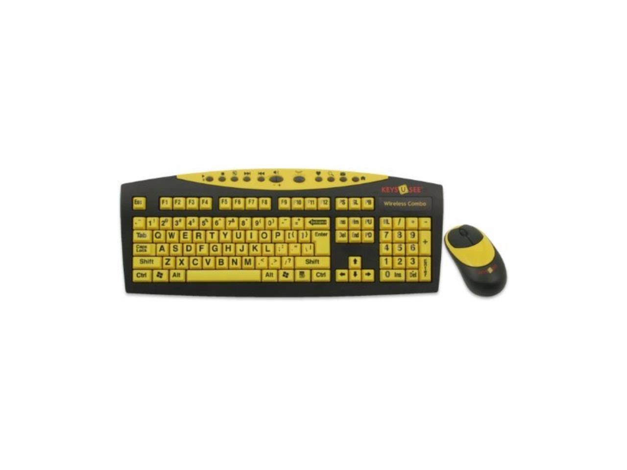 Large Print Yellow Wireless Keyboard and Mouse Combo