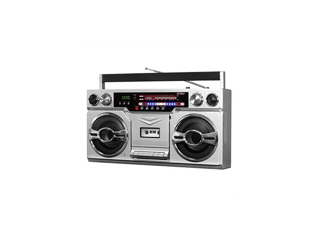 victrola 1980's bluetooth boombox with cassette player and am/fm radio