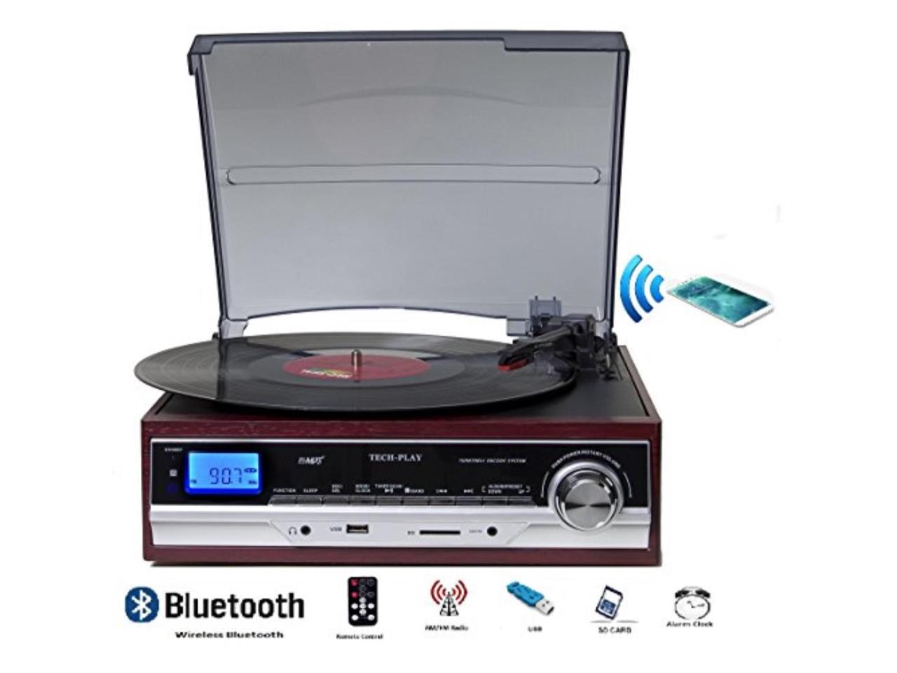 Techplay ODC17BT 3 Speed Record Player Turntable Bluetooth AM FM Radio