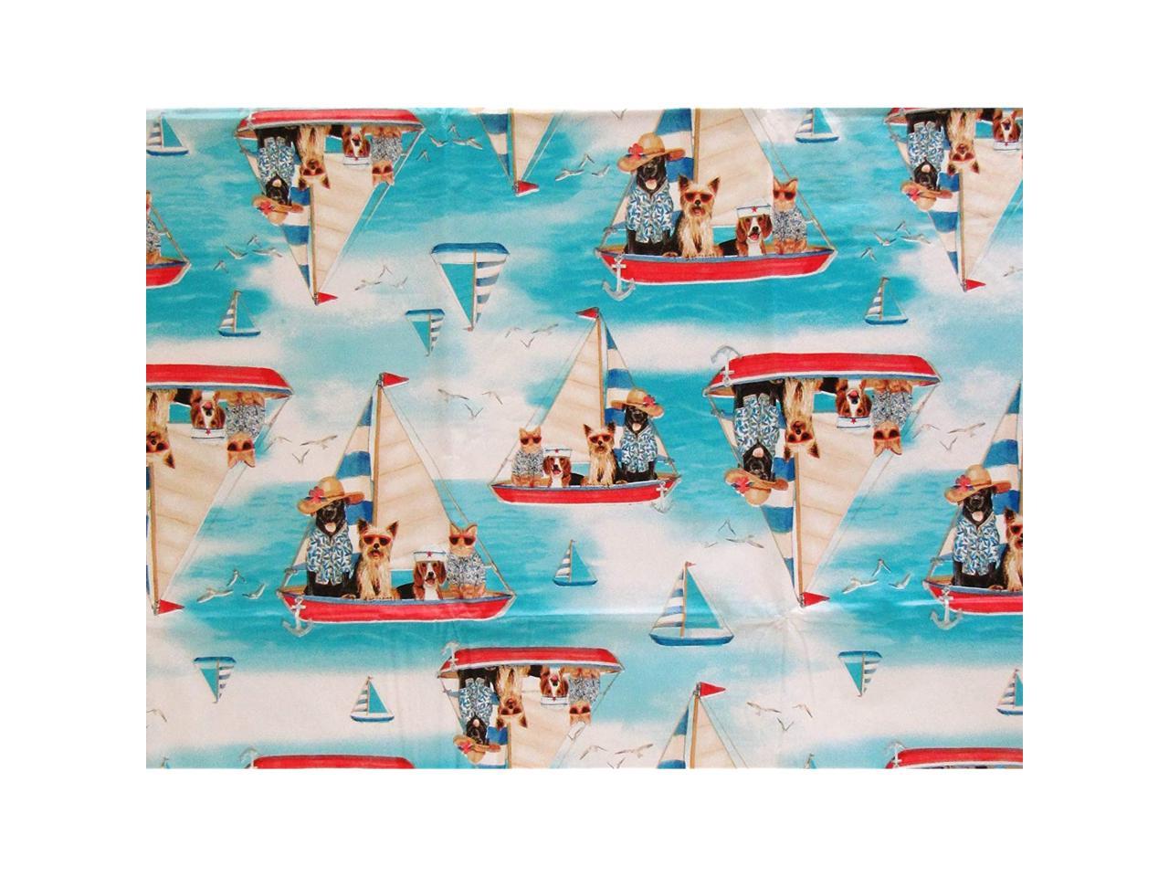 Three Dogs and a Cat Sailing Away Vinyl Flannel Back Tablecloth (52