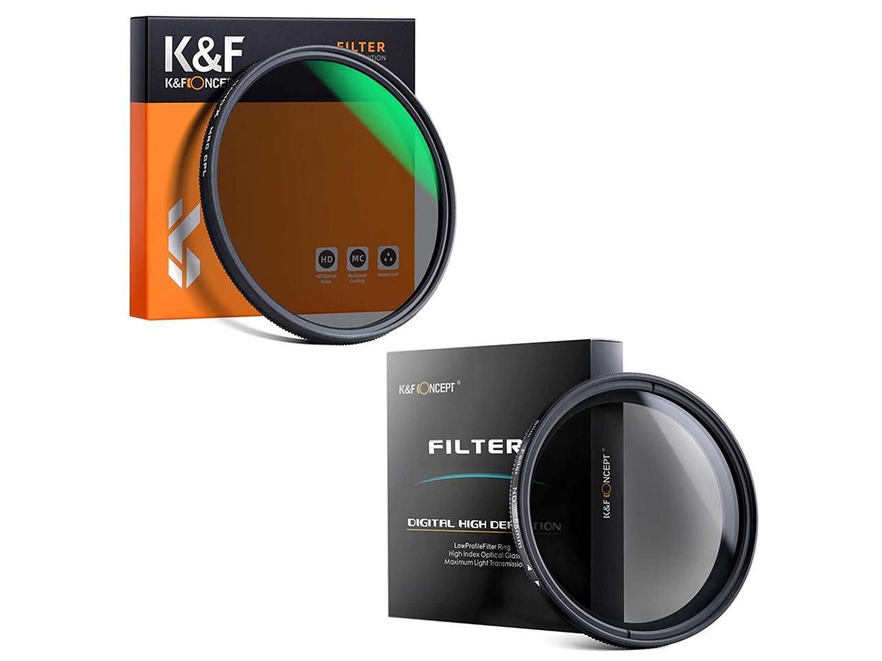K&F Concept 77mm Ultra Slim ND2-ND400 Fader Variable Neutral Density Adjustable Lens Filter& K&F Concept 77MM Circular Polarizer Filter HD 18 Layer Super Slim Multi Coa 