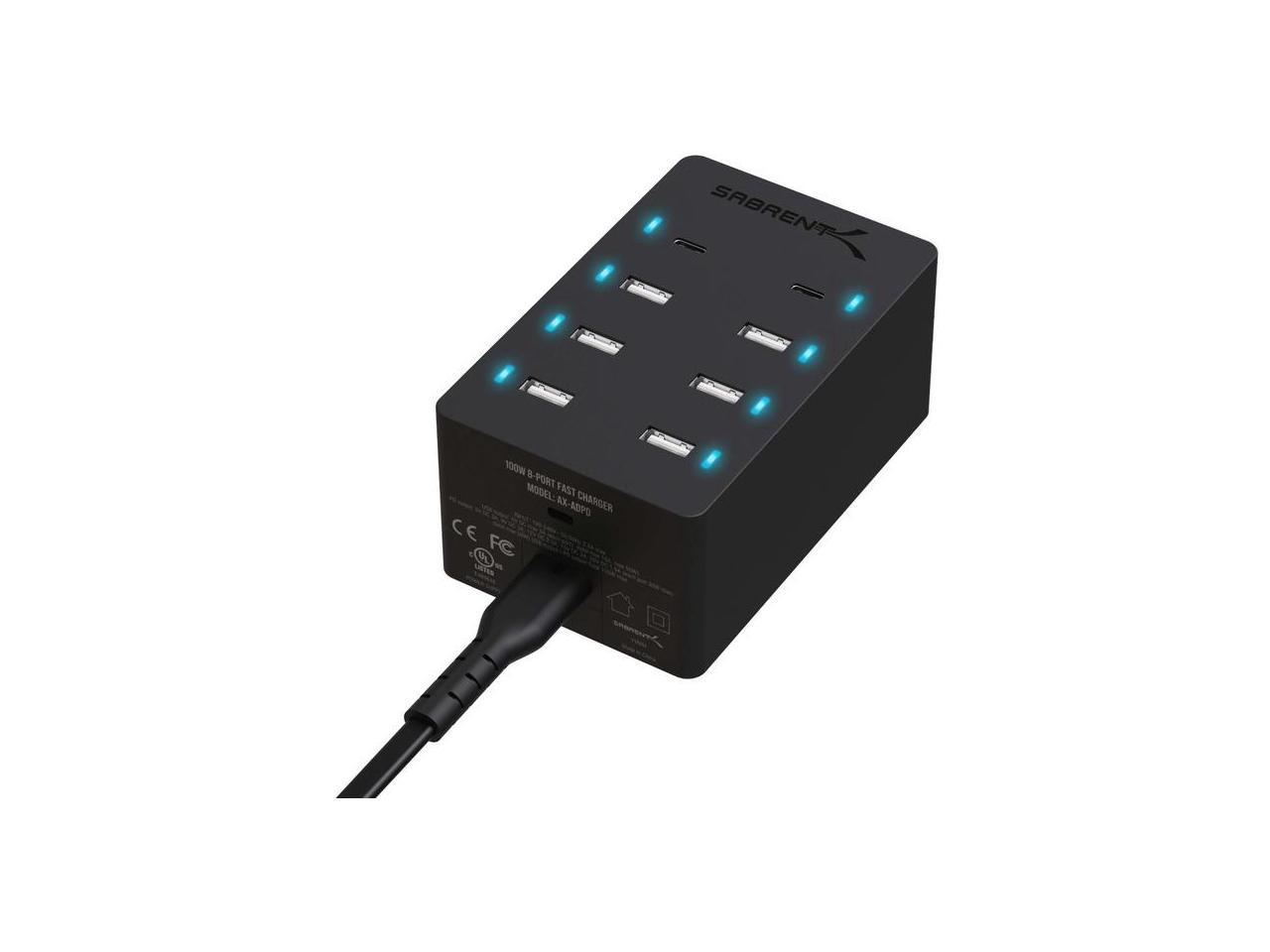 Sabrent 100 Watt 8-Port Family-Sized USB Rapid Charger [UL Certified ] -  Includes 2 PD (Power Delivery) Ports (AX-ADPD)