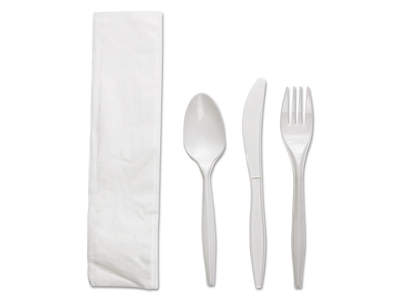 Boardwalk BWKFKTNMWPPWH FourPiece Cutlery Kit, Fork/Knife/Napkin