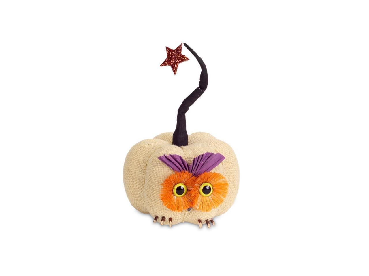 10" Cream and Orange Owl Pumpkin with Star Autumn Tabletop ...