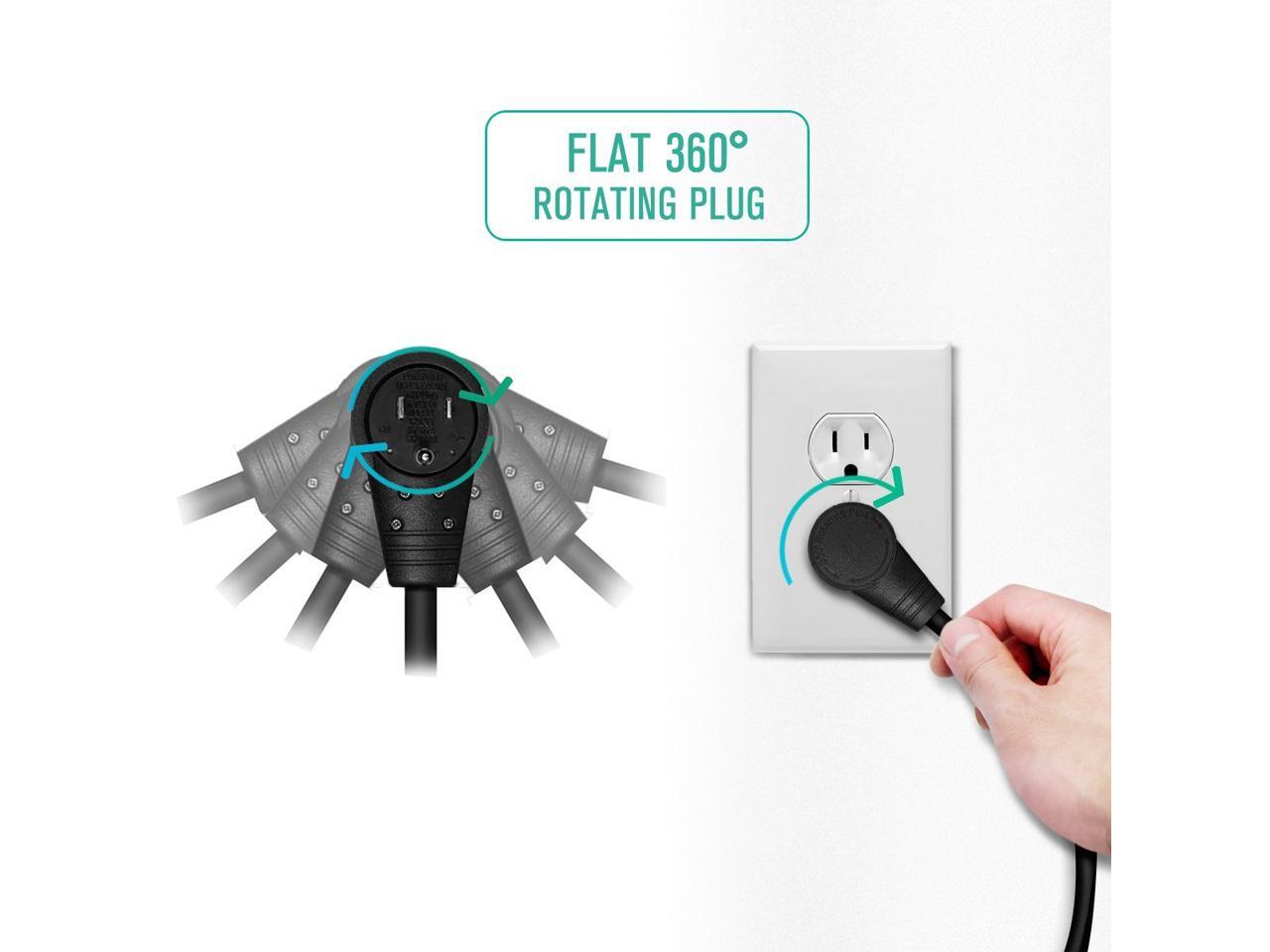 Nekteck [UL Listed] Extension Cord 360 Degree Rotating Flat Plug with