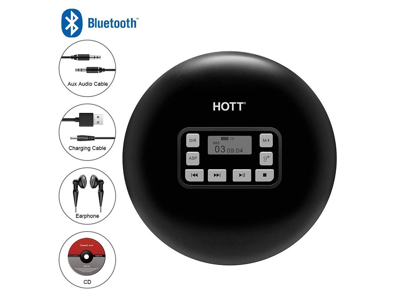 HOTT CD511 Personal Compact Disc Player with with LCD Display Portable CD Player CD Music Player with Electronic Skip Protection and Anti-Shock Function Stereo Earbuds Black