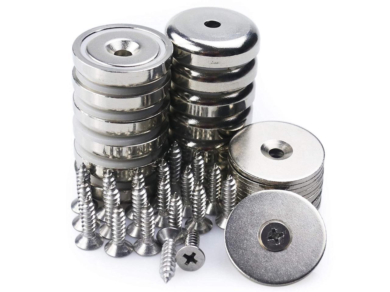 10 Neodymium Cup Magnets 95 lbs Pull Capacity Each 1.26 inch w/Matching Screws 