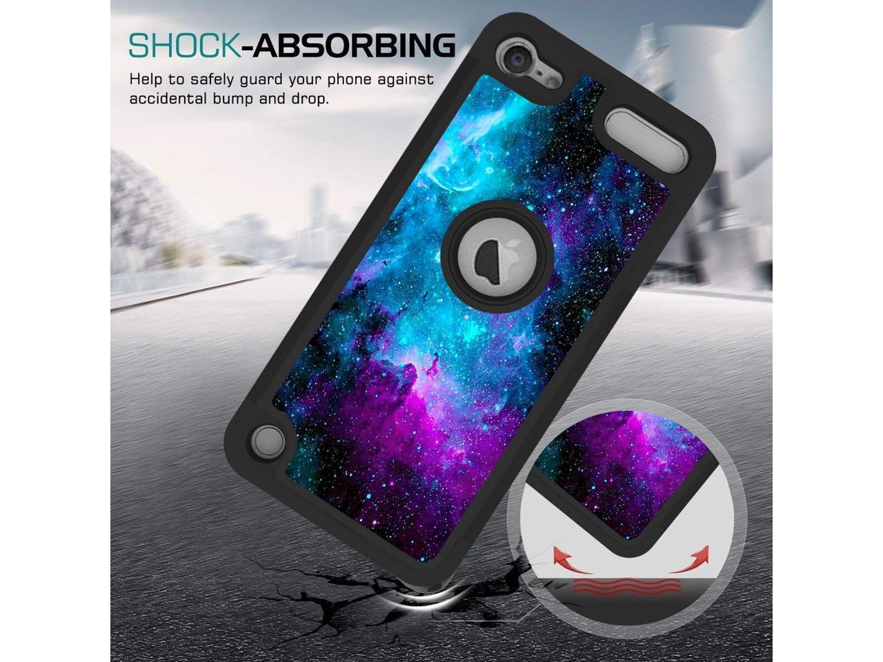 Rossy iPod Touch 6 Case,iPod Touch 5 Case Blue Nebula Galaxy Space Universe Pattern Shock-Absorption Hybrid Dual Layer Full Body Protective Case Cove for Apple iPod Touch 5 6th Generation